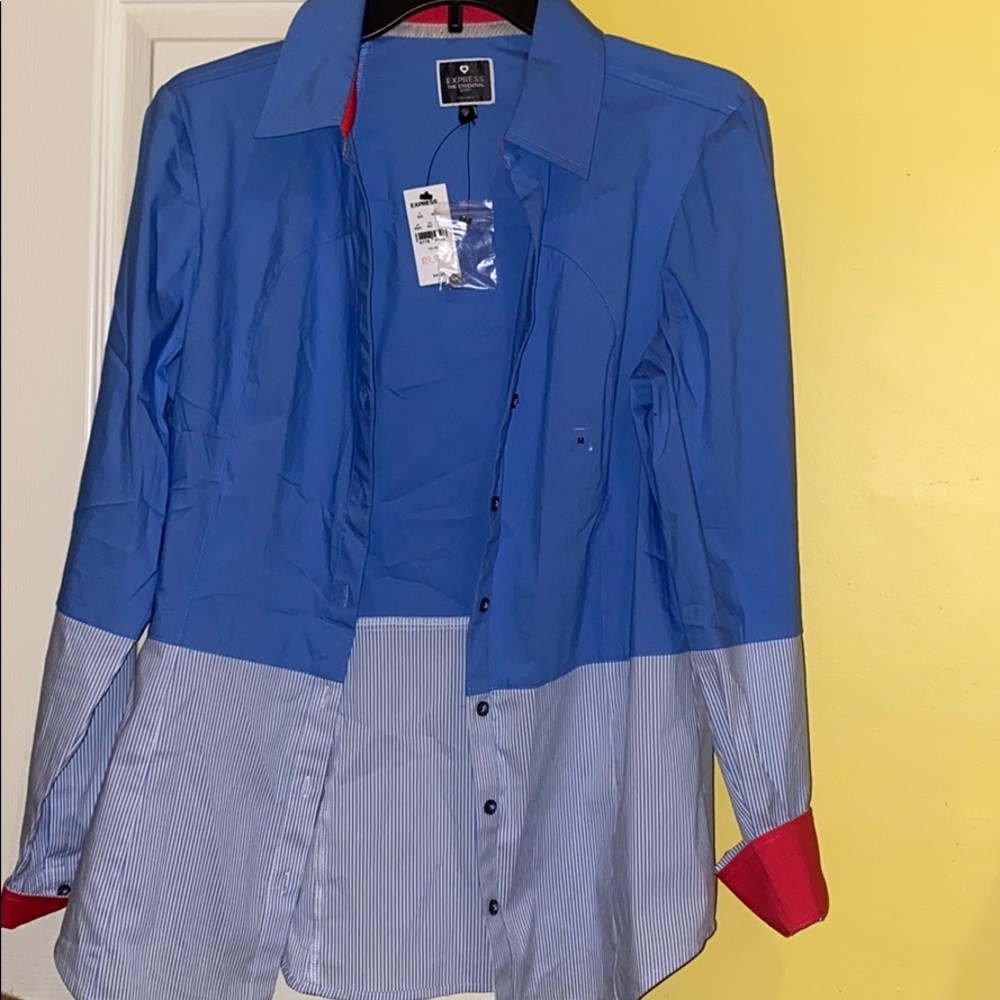 Express Blue and Red Button Down Shirt